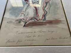 Original French Watercolor Painting Woman Dancing Can-Can Chateau Rouge France