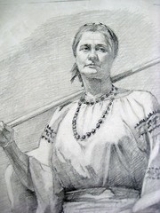 ANTIQUE RUSSIAN SOVIET REALISM FEMALE PEASANT PORTRAIT PAINTING DRAWING 1951