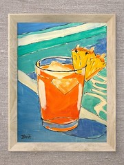 Original Poolside Cocktail Painting Tropical Drink Beach Resort 11×14 Canvas