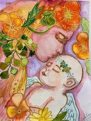 Watercolor Memorial Art Baby and Me Bereaved Mother Grief Artwork Blue Gold