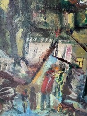c. MARC CHAGALL – RUSSIAN LARGE OIL ON CANVAS SIGNED – LANDSCAPE FIGURES CHICKEN