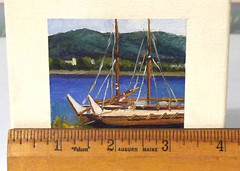 Miniature Oil Painting Hakulea at Kahalui Harbor Maui Hawaii by Cecilia Bahena