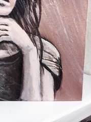 Warm Tones Portrait Original Painting Young Woman Closed Eyes Raining, 16×12
