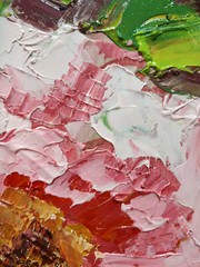 Original oil painting Abstract Pink Peony flower Artwork Still life Knife 9×7 in