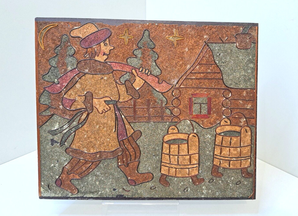 Vintage Wall Art Panel Painting At the Pike’s Command Emelya Fairy Tales Decor