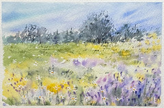 Original Watercolor Abstract Painting Nature Flowers Countryside – 4×6 inches