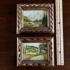 2 Vintage 1970 Framed Mountain Landscape Original Oil Paintings Countryside Tiny