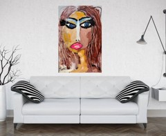 SHIPS FREE BEAUTIFUL PORTRAIT LADY upcycled PAINTING original SWARTZMILLER ART