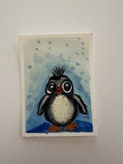 Original Miniature Acrylic Penguin Painting Illustration Art Unframed