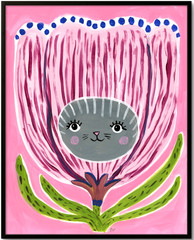 Tulip Cat Flower Creature Painting, Fantasy Cat Art 8×10