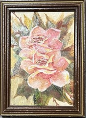 Small 4 1/4” X 5 1/2” Framed Original Unsigned Roses Painting