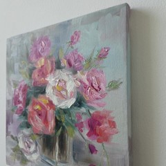 Romantic Roses Still Life Original Oil Painting Impressionist Floral Wall Decor