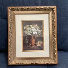 Vintage Canvas Print Of Flowers In A Vase-Solid Wood Ornate Frame-Glass Cover