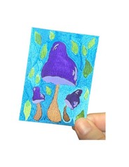 ACEO #056 by SADIE, Age 10, Watercolor Purple Mushroom, Hand Painted, Original