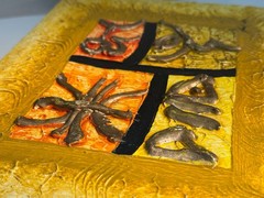LUING TAINO STYLE 3D RAISED IMPASTO ABSTRACT PAINTING QUADRANT 4 SECTION SYMBOLS