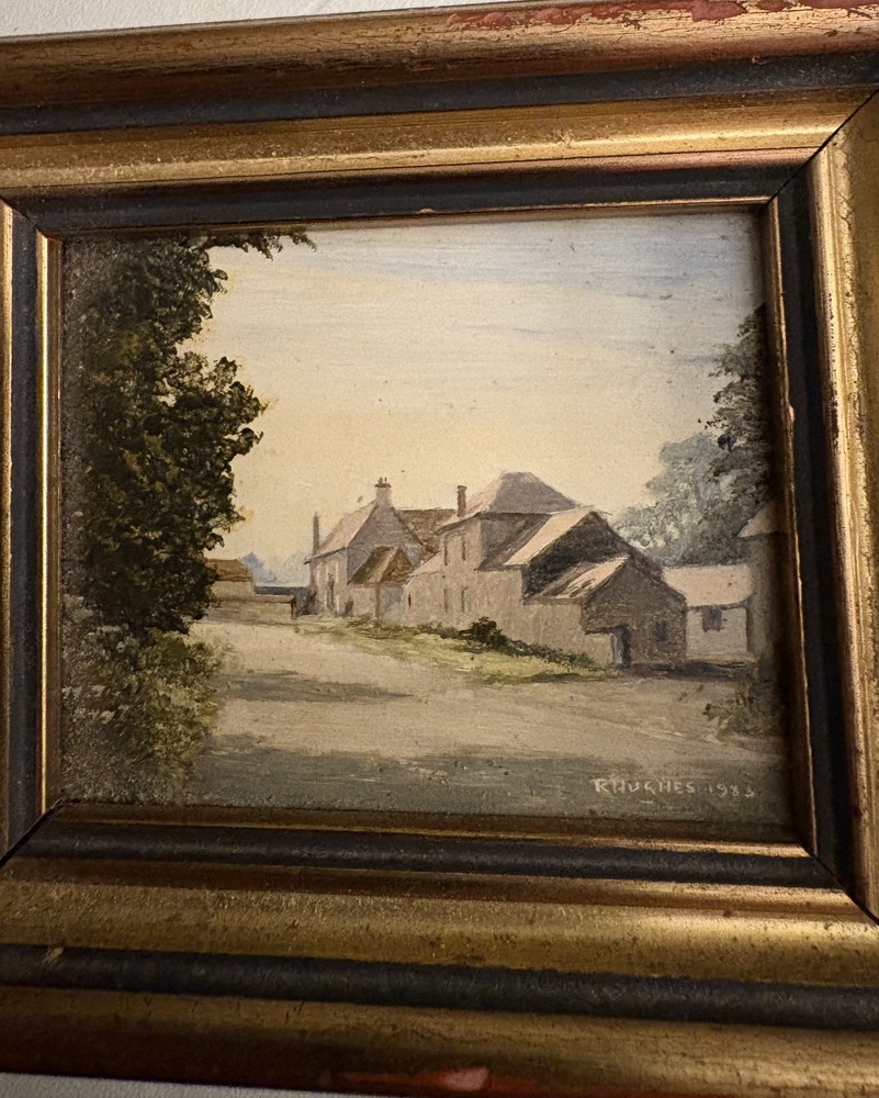 Robert Hughes (1937 – 2010) „Farm Buildings at Aldbourne“ (1983). Original oil