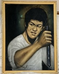 Vintage BRUCE LEE Painting On Velvet By H.K. Chen Art Gallery Japan