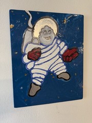 Charles Linder Michelin Man Astronaut Oil Painting On Wood Panel 2024 23×29 Inch