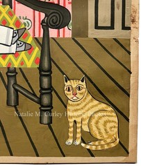 1930s Mother Child & Cat Morris Hirshfield Style Outsider Folk Art Painting