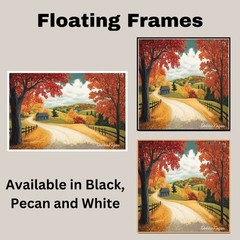 Curving Autumn Road with Blue Cabin Print Flat Rolled, Framed or Wrapped Canvas