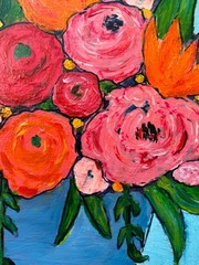 Abstract Flower Acrylic Painting: Colorful Floral Art on Hard Board – Fine Art