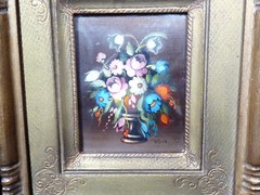 Pair Of Antique Signed Miniature Floral Paintings