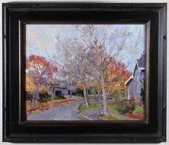 Original Oil Painting by NICK STOQ (USA, 20/21st century) Autumn Street Scene