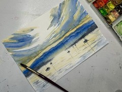 Watercolor Seascape with Sailboats Nautical Ocean Wall Art Relaxing marine art