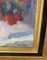 VTG Original Oil Painting “Red Geraniums” By Bunny Oliver Signed Framed 16”x16”