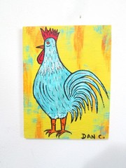 Outsider Folk art original painting wood Chicken Rooster Crow Dan C #Dancfolkart