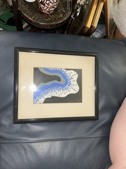 VTG Modern Abstract MCM Signed D Hill 9.75”T 11.75”W Framed Black White Blue