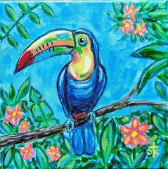 Susan Tolle-Knight Toucan 8×8 Canvas Original Acrylic Painting Home Decor