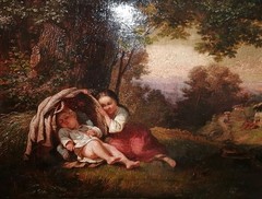 Barbizon Romantic Oil Paint with 2 person and animals circa 1750-1820?