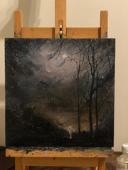 Countryside Moon Original oil painting Landscape on canvas impressionism art