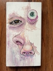 Original Painting Art Eyeball Eyes Oil On Wood Surreal Austin Texas 1/1 Artist