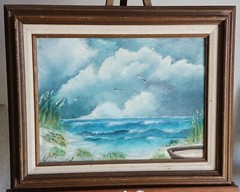 Vintage painting Pacific Seascape coast Vancouver WA signed V. Jackson Exhib.