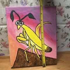 Bad Yellow Banana Mantis Painting Bug Decor Original Artwork