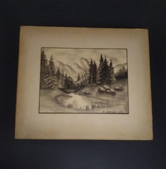 Vintage Drawn Painting With Pencil Original 1965 Artist K Sevila Sweden