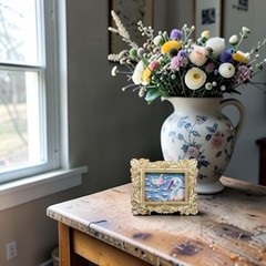 White Swan in Lily Pond mini watercolor bird print • vintage style ornate frame