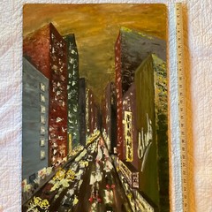 VINTAGE abstract original hand painted PAINTING cityscape landscape mid century