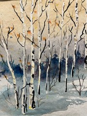 ORIGINAL 1982 NORTHERN NM MOUNTAIN ASPEN LANDSCAPE WATERCOLOR BY WANDA M HIGGINS