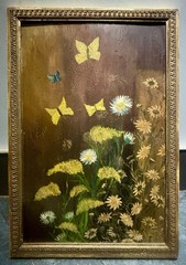 Early 20th c American School Symbolist Oil Painting On Board – Butterflies