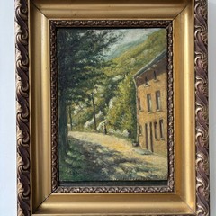 Detailed Interior Oil Painting „Golden Frame“ Expressive Small Art