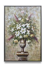 NY Art- Original Oil Painting of Still-Life Flower Pot on Canvas Framed 24×36
