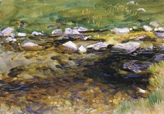 Oil painting nice landscape with stream art Brook-and-Meadow-John-Singer-Sargent