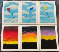 ACEO Original Balloon Clouds Sky Landscape Miniature Painting Art OneCraftyLady