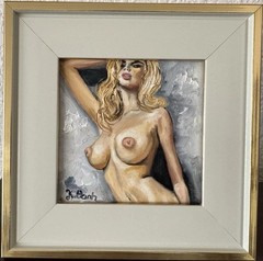 ORIGINAL OIL PAINTING FEMALE NUDE FIGURE STUDY SIGNED FRAMED 4×4