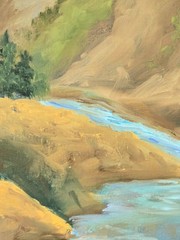 Gentle mountain landscape in pastel shades oil painting 30×90 cm painting on canvas