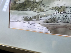 Watercolor and Feather Inventory Stamp – Illegibly Signed Dated Sketch Frame