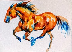 Aceo Horse Running art,original Watercolor painting Horse Lover gift 3.5×2.5″